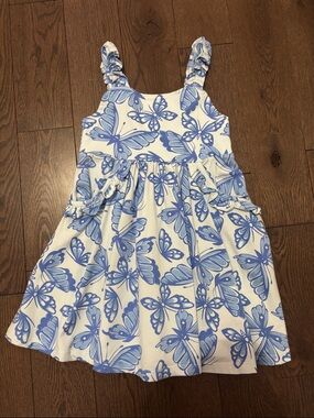 Blue Butterfly Print Girls' Sundress